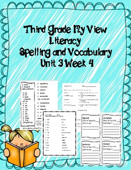 Preview of 3rd Grade My View Literacy Unit 3 Week 4 Spelling and Vocabulary Packet