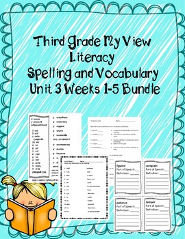 Preview of 3rd  Grade My View Literacy Unit 3 Weeks 1-5 Spelling and Vocabulary Packet