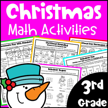 Preview of 3rd Grade NO PREP Christmas Math Worksheets - Fun Activities Packet w/ Digital