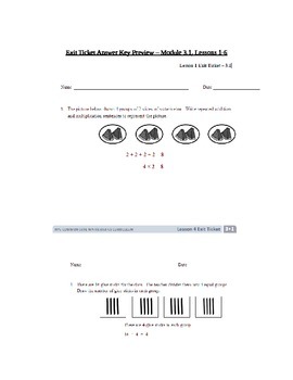 Preview of 3rd Grade NYS Math Modules Exit Tickets - Answer Key 3.1 Lessons 1-6