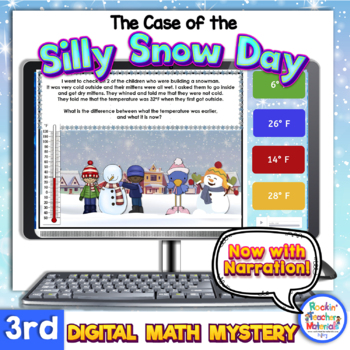 Preview of 3rd Grade Narrated Digital Silly Snow Day Math Mystery Distance Learning