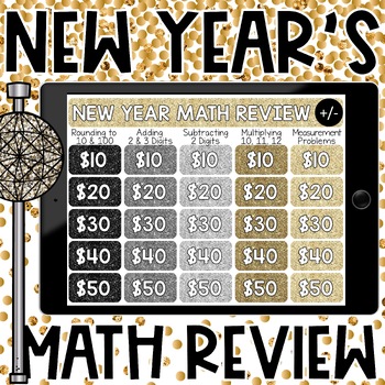Preview of New Years 2024 Math Review Game Show 3rd Grade
