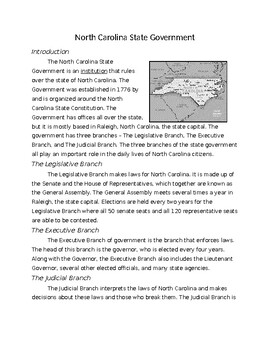 3rd Grade - North Carolina Government Reading Passage and Quiz | TpT
