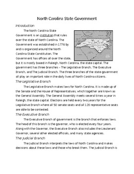 Preview of 3rd Grade - North Carolina Government Reading Passage and Quiz