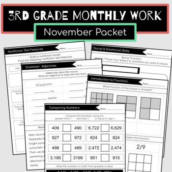 Preview of 3rd Grade November Packet: Morning Work, Extra Practice, Homework