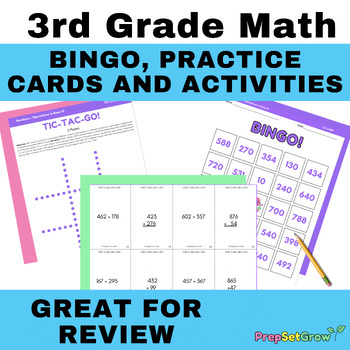 3rd Grade Math BINGO, Games & Activities | Review| Numbers Base 10