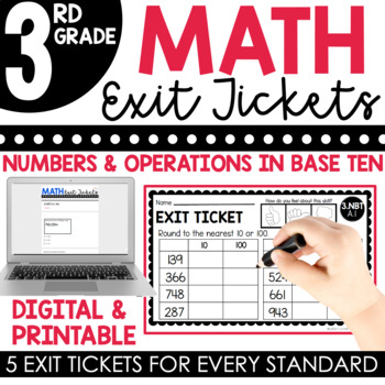 Preview of 3rd Grade Numbers & Operations in Base Ten Exit Tickets (Exit Slips) | + Digital