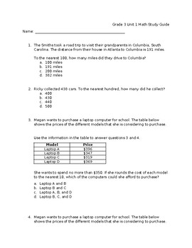 Preview of 3rd Grade Numbers and Operations Test