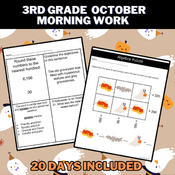 Preview of 3rd Grade October Morning Work Math and ELA Morning Work Spiral Review Pack