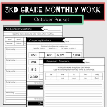 Preview of 3rd Grade October Packet: Morning Work, Extra Practice, Homework