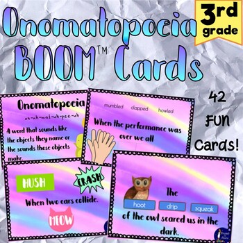 Preview of 3rd Grade | Onomatopoeia BOOM Card Practice | Distance Learning