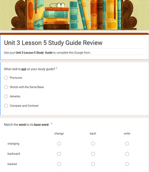 Preview of 3rd Grade-Open Court-Unit 3 Lesson 5/Study Guide and Review Google Form for Test