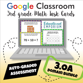 Preview of ⭐ SELF-GRADING ⭐ 3rd Grade Operations & Algebraic Thinking Task Cards BUNDLE