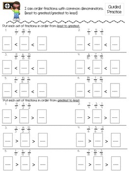 3rd Grade - Ordering Fractions Packet (Same Numerator/ Same Denominator)