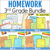 3rd Grade Homework Bundle - Weekly Homework Folder with Cover Label - 40 Weeks