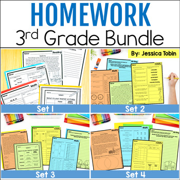 Preview of Homework Packet - Reading, Math, Writing, Grammar Homework 3rd Grade Bundle
