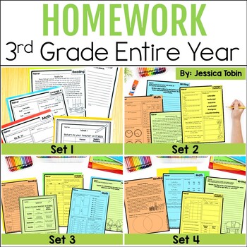 Preview of Homework 3rd Grade Reading, Math, Writing, Homework Bundle with Folder Cover