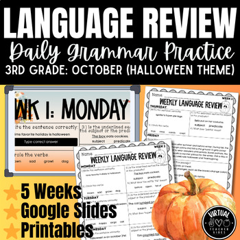 Preview of 3rd Grade Paperless Spiral Daily Fall-Theme Language Review Digital & Printables