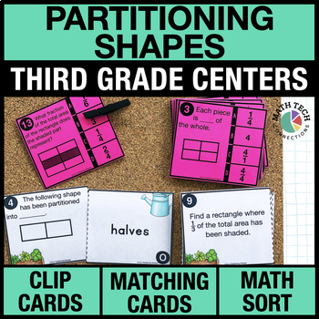 Preview of 3rd Grade Partitioning Shapes Math Centers - 3rd Grade Math Games | Task Cards
