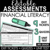 3rd Grade Personal Financial Literacy Editable Assessments