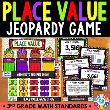 Preview of 3rd Grade Place Value Jeopardy Game - Comparing Numbers, Rounding Numbers, etc.