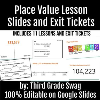 Preview of 3rd Grade Place Value Lessons and Exit Tickets | Editable | Google Slides