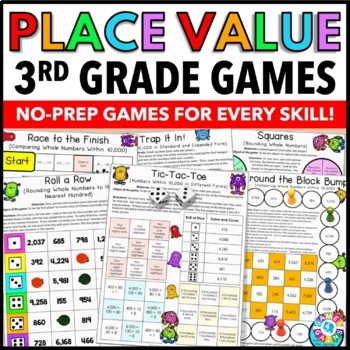 Preview of 3rd Grade Place Value Math Worksheet Games Comparing Rounding Numbers Practice