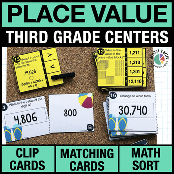 Preview of 3rd Grade Place Value Math Centers - 3rd Grade Math Review Games | Task Cards