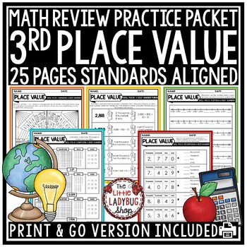 Preview of 3rd Grade Place Value Math Review Practice Worksheets Rounding Comparing Number
