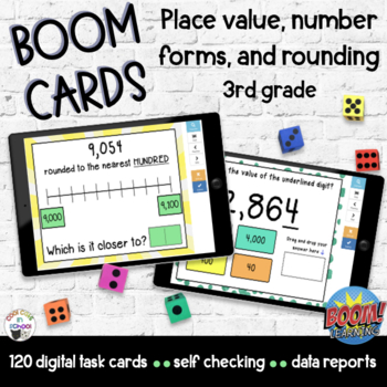 Preview of 3rd Grade Place Value, Number Forms, & Rounding Boom Cards Digital Activity