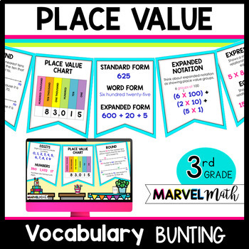 Preview of 3rd Grade Place Value Word Wall - Print and Digital - Math Vocabulary