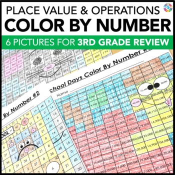 Preview of 3rd Grade Place Value Worksheets Color by Number Mystery Pictures for Math