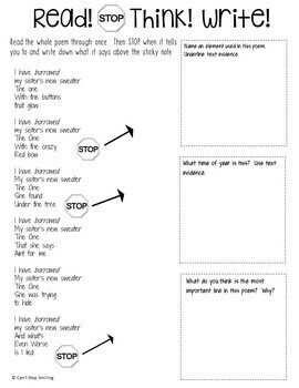 3rd Grade Poems with Questions ~ Built in Stop and Think ~ Poetry 3rd Grade