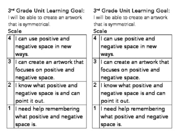 3rd Grade Positive And Negative Space Learning Goal And Scale