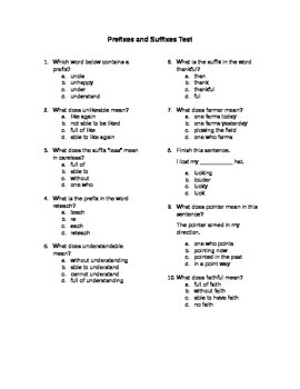 3rd Grade: Prefix and Suffix Test by Heather Bostic | TpT