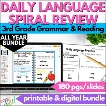 Preview of 3rd Grade Print & Digital Daily Language Review Morning Work - ELA Bell Ringers