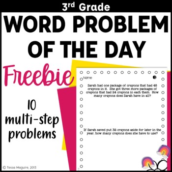 Preview of 3rd Grade Multi-Step Word Problems of the Day Story Problems | Back to School