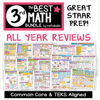 Preview of 3rd Grade REVIEWS STAAR Test Prep TEKS & CC Aligned Notes - Math Doodles -
