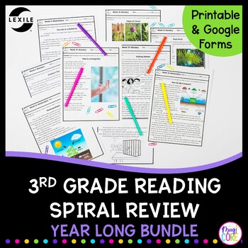 Preview of 3rd Grade Reading Comprehension Spiral Review - Full Year ELA Practice Passages