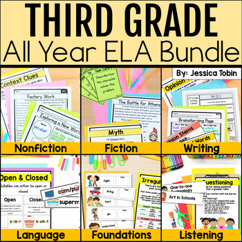 Preview of 3rd Grade Reading Comprehension, Writing, Phonics, Grammar - ELA Units Bundle