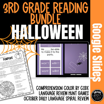 Preview of 3rd Grade Reading Halloween Bundle: Language Review & Reading Comprehension