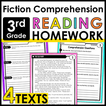 Preview of 3rd Grade Reading Homework Review - Fiction Comprehension - Common Core Aligned