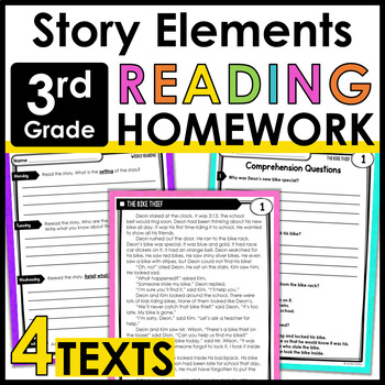 3rd Grade Reading Homework Review - Story Elements - Common Core Aligned