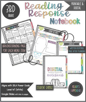 Preview of 3rd Grade Reading Response Notebook | DIGITAL & Printable | IRLA Power Goals