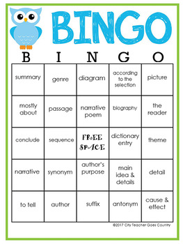 3rd Grade Reading STAAR Bingo Vocabulary Game by City Teacher Goes Country