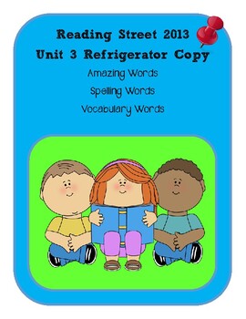 Preview of 3rd Grade Reading Street 2013 Unit 3 Refrigerator Copy - Editable
