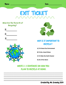 3rd grade reduce reuse recycle exit ticket by michelle cronolly