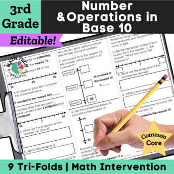 Preview of 3rd Grade Math Intervention Worksheets Place Value, Addition & Subtraction