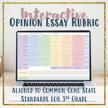 Preview of 3rd Grade Rubric for Opinion Essay - Aligned to Common Core