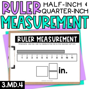 Preview of 3rd Grade Ruler Measurement Worksheets or Exit Tickets Half Inch Quarter Inch